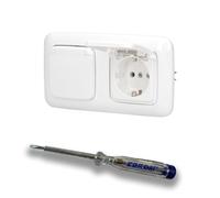 EBROM SET IDEE: Busch Jäger Lot de 2 prises pliantes avec mécanisme à ressort 20EUK-214 en ReflexSi blanc alpin + testeur de phase EBROM pour montage