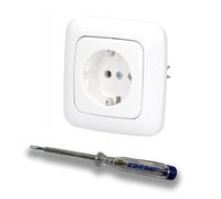 EBROM SET IDEE: Busch Jäger - Lot de 20EUC-214 - Prise ReflexSi blanc alpin brillant + testeur de phase EBROM pour le montage