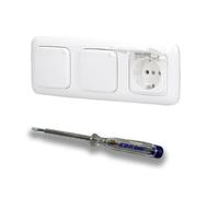 EBROM SET IDEE: Busch Jäger Lot de 3 prises pliantes avec mécanisme à ressort 20EUK-214 en ReflexSi blanc alpin + testeur de phase EBROM pour montage