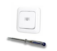 EBROM SET IDEE: Busch Jäger - Lot de boutons avec mécanisme à ressort 2020 USGL - Éclairage permanent - Avec symbole de lumière ReflexSi blanc alpin brillant + testeur de phase EBROM pour le montage