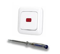 EBROM SET IDEE: Busch Jäger - Lot de boutons avec mécanisme à ressort 2020 USGL - Éclairage permanent - Avec calotte rouge (éclairage rouge) en ReflexSi blanc alpin + testeur de phase EBROM pour le