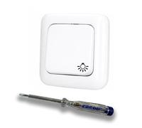 EBROM SET IDEE: Busch Jäger Set Taster 2020US Interrupteur à bouton Reflex | Bouton 2020 US - Mécanisme à ressort à bascule - Symbole lumineux ReflexSi - Blanc alpin + testeur de phase EBROM pour le