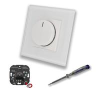 EBROM SET IDEE: EBROM 1001 Variateur LED 5-150 W avec disque Busch Jäger 2115-914 blanc alpin brillant + cadre en verre EBROM blanc + testeur de phase EBROM pour montage du variateur ET1 66012B