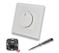 EBROM SET IDEE: EBROM 1002 ECO LED Variateur universel 3-150 W + Busch Jäger Disque 2115-914 blanc alpin brillant + cadre en verre EBROM blanc + testeur de phase pour le montage du variateur ET1