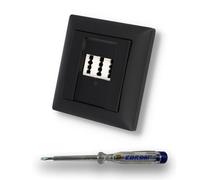 EBROM SET IDEE: EBROM Prise téléphonique encastrée TAE 3x6 NFN (blanc) pour 1 téléphone et 2 appareils supplémentaires, Busch Jäger BalanceSi -915 noir mat, boîtier et cadre + testeur de phase EBROM