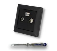 EBROM SET IDEE: Prise à 3 trous encastrée 47-2150 MHz - Prise de terminaison - Compatibilité radio/TV/SAT - Avec Busch Jäger BalanceSi -915 noir mat cadre + couvercle + testeur de phase EBROM