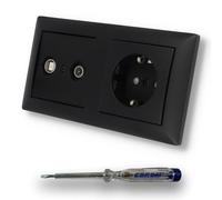 EBROM SET IDEE: Prise de passage à 2 trous, plage de fréquence 5-2400 MHz, compatibilité radio/TV/SAT + BalanceSi noir mat prise 20EUC-915 + testeur de phase EBROM pour le montage des appareils