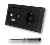 EBROM SET IDEE: Prise encastrée à 3 trous 47-2150 MHz - Prise de terminaison - Compatibilité radio/TV/SAT + prise BalanceSi noir mat 20EUC-915 + testeur de phase EBROM pour le montage des appareils