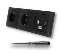 EBROM SET IDEE: Prise encastrée à 3 trous 47-2150 MHz - Prise de terminaison - Compatibilité radio/TV/SAT + 2 prises BalanceSi noir mat 20EUC-915 + testeur de phase EBROM pour le montage des appareils