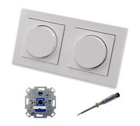 EBROM SET IDEE: REV Ritter Lot de 2 variateurs d'intensité rotatifs LED + disques d'intensité Gira 065003 dans le système E2 blanc pur brillant dans un cadre à 2 positions avec testeur de phase EBROM