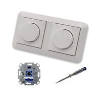 EBROM SET IDEE: REV Ritter Lot de 2 variateurs d'intensité rotatifs LED + disques d'intensité Merten MEG5250-0319 dans le système 1-M blanc polaire brillant 2 voies + testeur de phase EBROM pour le