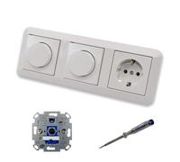 EBROM SET IDEE: REV Ritter Lot de 2 variateurs d'intensité rotatifs LED + disques variateur Merten MEG5250-0319 et prise MEG2301-0319 dans le système 1-M blanc polaire brillant + testeur de phase