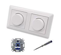 EBROM SET IDEE: REV Ritter Lot de 2 variateurs d'intensité rotatifs LED + jeunes disques d'intensité A1740WW en AS500 blanc alpin brillant dans cadre double avec testeur de phase EBROM pour le montage