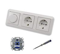 EBROM SET IDEE: REV Ritter MEG2300-0319 Variateur d'intensité LED rotatif + disque variateur Merten et 2 prises de courant, protection enfant MEG2300-0319 dans le système 1-M blanc polaire brillant +
