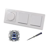 EBROM SET IDEE: REV Ritter Variateur d'intensité LED rotatif + disque variateur Gira 065003 et 2 boutons d'éclairage 315100 dans le système E2 blanc pur brillant avec testeur de phase EBROM pour le