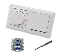 EBROM SET IDEE: REV Ritter Variateur d'intensité LED rotatif + disque variateur Gira 065003 et bouton d'éclairage 315100 en System55 blanc pur brillant avec testeur de phase EBROM pour le montage des