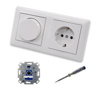 EBROM SET IDEE: REV Ritter Variateur d'intensité LED rotatif + disque variateur Gira 065003 et prise avec sécurité enfant 445303 en System55 blanc pur brillant + testeur de phase EBROM pour le montage