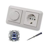 EBROM SET IDEE: REV Ritter Variateur d'intensité rotatif LED + disque variateur Merten MEG5250-0319 + prise avec protection enfant MEG2300-0319 Système 1-M blanc polaire brillant + testeur de phase