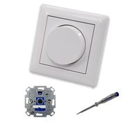 EBROM SET IDEE: REV Ritter Variateur LED rotatif avec disque d'intensité Gira 065003 Cadre simple System55 Blanc pur brillant avec testeur de phase EBROM pour montage du variateur ET1 66012B