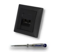 EBROM SET IDEE: Rutenbeck Prise réseau Internet Ethernet 10 Gigabit KAT6A avec 2 connecteurs RJ45 + Busch Jäger BalanceSi -915 noir mat Cache + cadre + testeur de phase EBROM