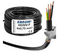 EBROM - tuyau flexible en plastique rond LED câble d'appareil de ligne câble H03VV-F 4x0,75 mm², noir, 20 m