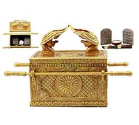 Ebros Arche Sainte de l'Alliance en or mat avec dix commandements Tige d'Aaron et Manna Figurine décorative religieuse Boîte à bijoux à collectionner Modèle historique Judaïque Israël (échelle 1:8 24,1 cm de long)