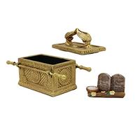 Ebros Arche Sainte de l'Alliant Or mat avec dix commandements Tige d'Aaron et Manna Figurine décorative religieuse Boîte à bijoux de collection Judaïque Israël Modèle historique (échelle 1:16 13,2 cm de long)