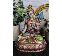 Ebros Bodhisattva White Tara Statue Goddess of Compassion and Healing Meditating on Lotus Seat Throne Buddha Sculpture Eastern Enlightenment Buddhism Figurine