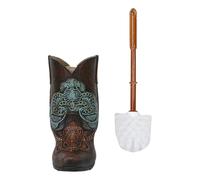 Ebros Gift Ensemble de 2 pièces vintage vintage en dentelle turquoise du sud-ouest en cuir synthétique pour botte de cowboy, brosse de nettoyage et support de base, cadeau de salle de bain, ensemble