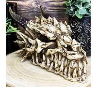Ebros Gift Sculpture décorative en os fossile souriant de 22,9 cm de long avec tête de mort de dragon « Stryker » - Décoration d'intérieur - Figurine de donjons et dragons