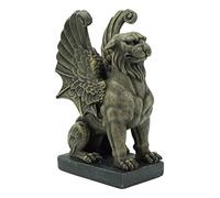 Ebros Gift Statuette de lion stoïque musclée gargouille avec ailes de griffin accroupi sur piédestal décorative statue de 16,5 cm de haut château médiéval cathédrale sur toit gothique