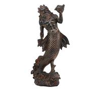 Ebros Mythologie Grecque Dieu des Mers et des tremblements Merman Poséidon Statue Neptune Tenant l'océan Conque de la mer Figurine Nautique Collection côtière Romaine Greco Olympiens Sculpture