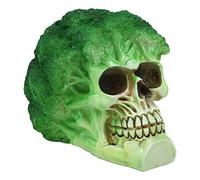 Ebros Statue de crâne de brocoli en germination de légumes verts, 15,9 cm de long, pour manger sainement, salade, tête de squelette cranium, ossuaire bizarre, figurine décorative d'Halloween (fleur de