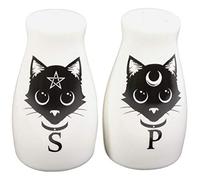 Ebros Wicca Ensemble de salière et poivrière en céramique avec pentacle et croissant de lune pour fête de cuisine Chat Halloween Macabre Alchimie