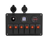 EBTOOLS 12 V 24 V 6 Gang Voiture Bateau Marine Caravane LED Interrupteur À Bascule Panneau Double USB Voltmètre Allume-cigare Étanche Interrupteur À Bascule Panneau(Orange)