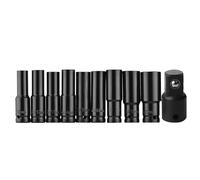 EBTOOLS / 2 Pouces Drive de Socket en Profondeur - Flare de 10 Pièces avec Boîte de Rangement, Tailles 10-22 Mm et Adaptateur 3/8 Pouces (10pcs et 10-22 mm avec adaptateur)
