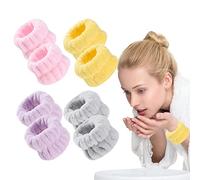 EBTOOLS 4 Paires de Bracelets Spa Colorés - Bandes de Lavage Douces et Absorbantes pour le Lavage du Visage, le Maquillage et les Sports (2# violet + 9# gris + 10# jaune + 12# rose)
