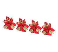 EBTOOLS 4pcs Den Red Poinsettia Christmas Tree Ers - Ornements Scintillants pour la Décoration Festive, pour l'arbre et la Couronne