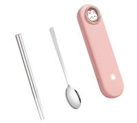 EBTOOLS Cuillère en Acier Inoxydable et Baguettes avec étui de Voyage - Ustensiles Non Glissants Portables pour la Maison, le Travail et le Camping - Crème Couleur (PINK)