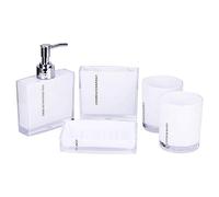 EBTOOLS Ensemble d'accessoires de Salle de Bain 5 Pièces en Acrylique Distributeur de Savon Porte Brosse à Dents Porte-Savon 2 Gobelets à Dent Décoration pour Maison Hôtel Blanc