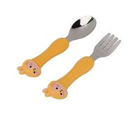 EBTOOLS Ensemble de Fourche et Cuillère Mignon de Dessins Animés - Volent en Acier Inoxydable avec des Poignées PP Confortables pour l'alimentation et l'entraînement (écureuil)