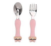 EBTOOLS Ensemble de Fourche et Cuillère Mignon de Dessins Animés - Volent en Acier Inoxydable avec des Poignées PP Confortables pour l'alimentation et l'entraînement (cochon)