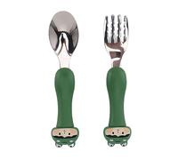 EBTOOLS Ensemble de Fourche et Cuillère Mignon de Dessins Animés - Volent en Acier Inoxydable avec des Poignées PP Confortables pour l'alimentation et l'entraînement (Grenouille)