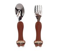 EBTOOLS Ensemble de Fourche et Cuillère Mignon de Dessins Animés - Volent en Acier Inoxydable avec des Poignées PP Confortables pour l'alimentation et l'entraînement (Ours)