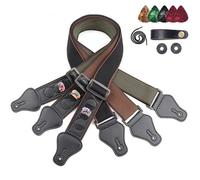 EBTOOLS Ensemble de Sangle de Coton de Guitare avec 5 Choix, 2 Boucles de Sangle en Caoutchouc, pour électrique, Acoustique, Basse, ukulélé et Banjo - et Conception élégante (BLACK)