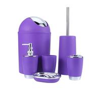EBTOOLS Lot de 6 Accessoires de Salle de Bain Ensemble d’Accessoires pour WC Distributeur Port-Savon Brosse de Toilette Porte-Brosse Tasse Porte-Brosse à Dents Mini Poubelle Violet/Noir (Violet)