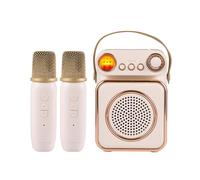 EBTOOLS Machine de karaoké avec 2 Microphones, LED Couleur Lumière et Haut-Parleur Portable - pour la Maison, Les Fêtes et Le Plaisir en Plein air! (Beige)