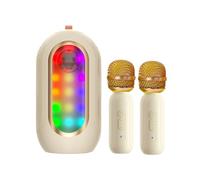 EBTOOLS Machine de karaoké Portable avec Ensemble de Microphones, Couleurs LED Rechargeables pour Les Fêtes en Plein Air et Intérieure, Les Enfants et Les Adultes (Beige)