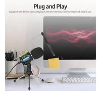 EBTOOLS Microphone à Condenseur Polyvalent avec Câble 3,5 Mm, Réduction du Bruit, Support de Trépied et Sortie des écouteurs pour Le Streaming, Le Podcasting et la Voix de Jeu Bleu