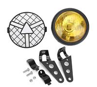 EBTOOLS Phare halogène 12V pour Moto, Moto Universel rétro Grill Phare Phare Avant avec Abat-Jour Grill Couvercle Support 5.75 Pouces(Jaune)